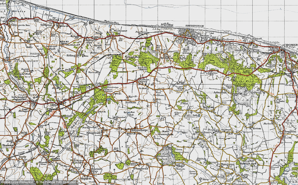 Old Map of Historic Map covering Bodham Hill in 1945