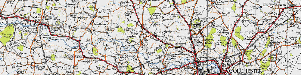Old map of West Bergholt in 1945
