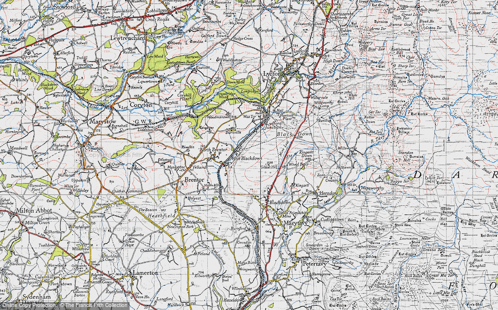 Old Map of Historic Map covering Gibbet Hill in 1946
