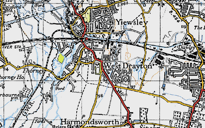Old map of West Drayton in 1945