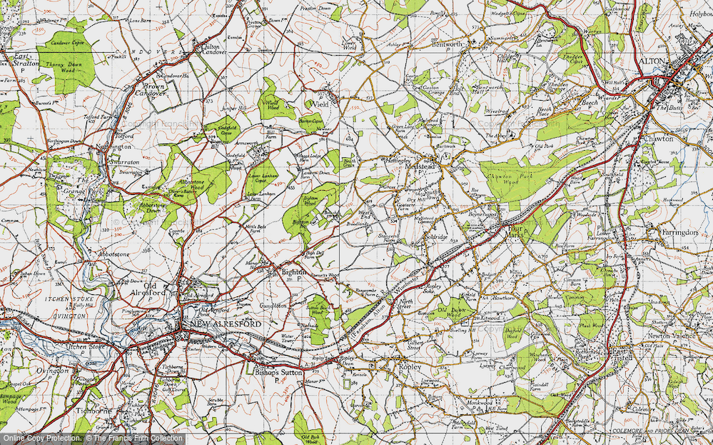 Old Map of Historic Map covering Bighton Ho in 1945