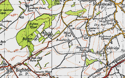Old map of Bighton Ho in 1945