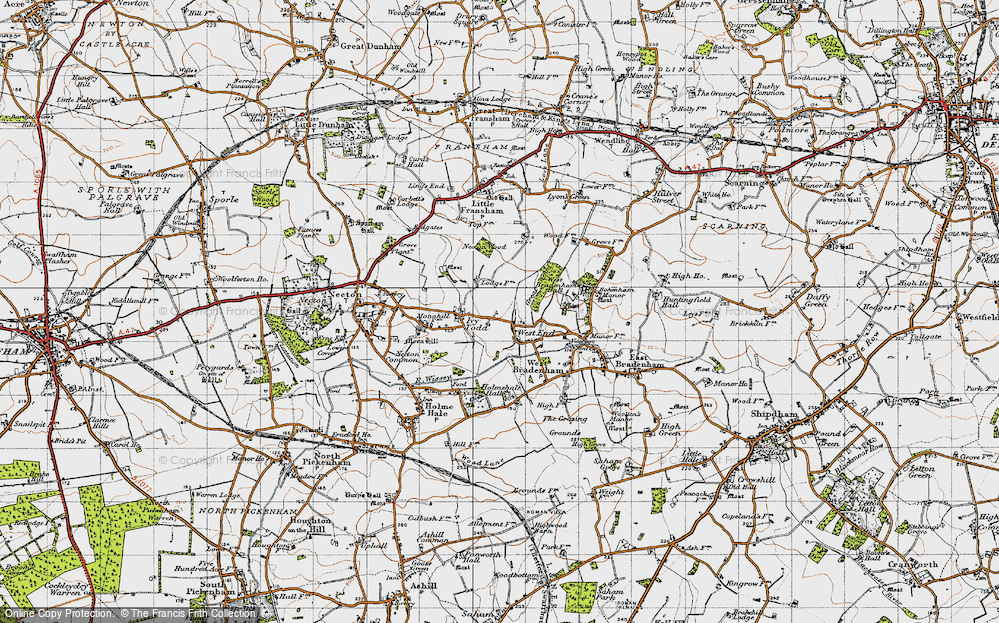 Old Map of Historic Map covering Holme Hale Hall in 1946