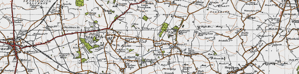 Old map of Holme Hale Hall in 1946