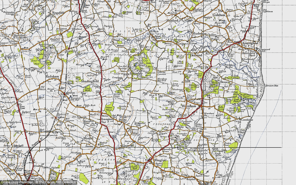Old Map of Historic Map covering Wrentham West End in 1946