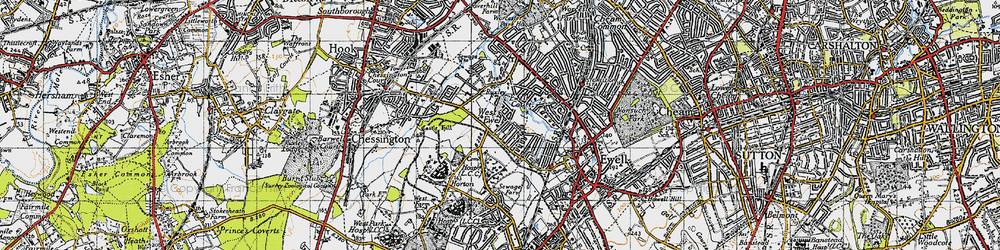 Old map of West Ewell in 1945