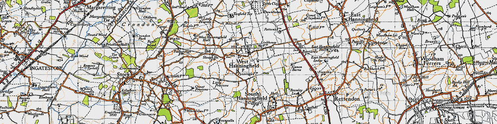 Old map of West Hanningfield in 1945