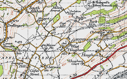 Old map of West Hougham in 1947