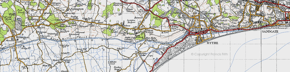 Old map of West Hythe in 1947