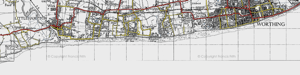 Old map of West Kingston in 1945