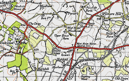Old map of West Meon Woodlands in 1945