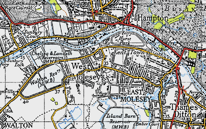 Old map of West Molesey in 1945