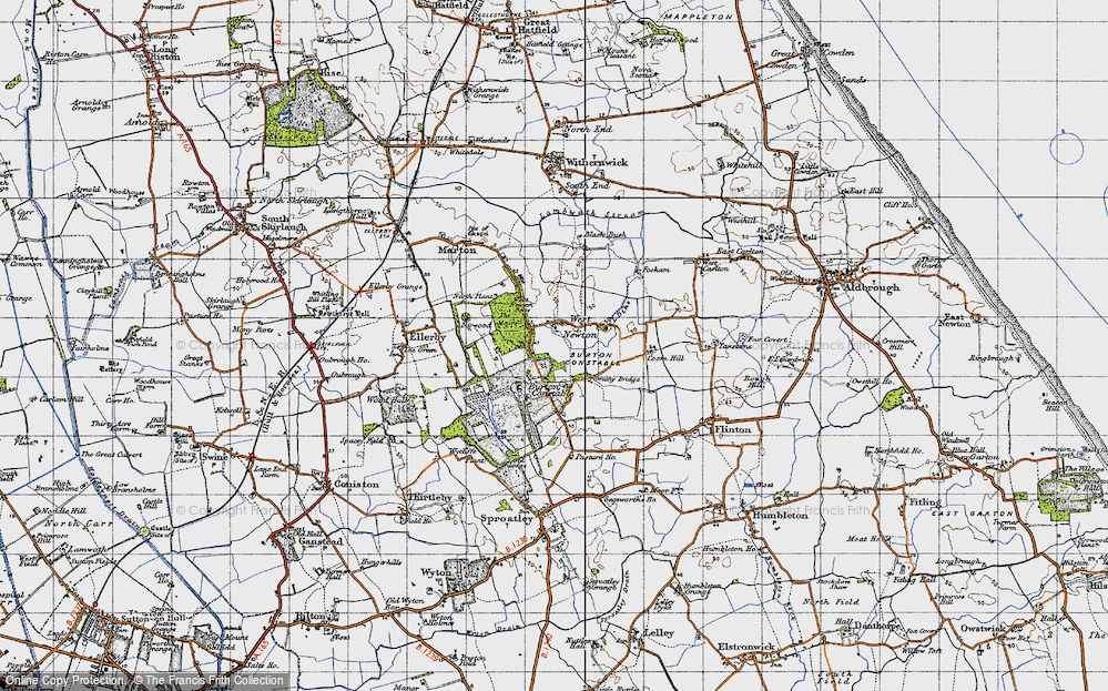 Old Map of Historic Map covering Burton Constable Hall in 1947