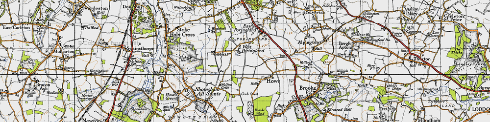 Old map of West Poringland in 1946