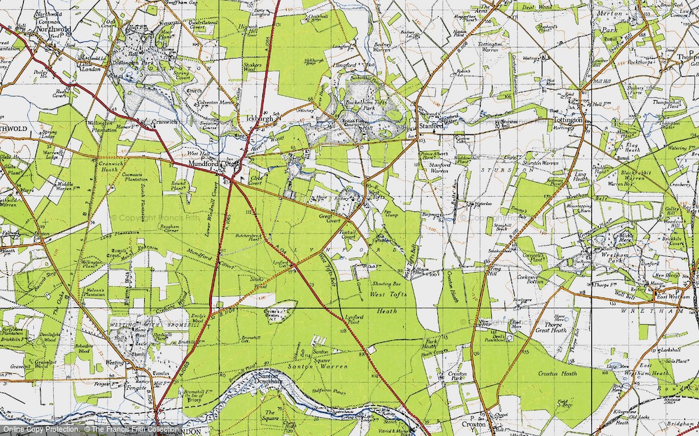 Old Map of Historic Map covering West Tofts Heath in 1946