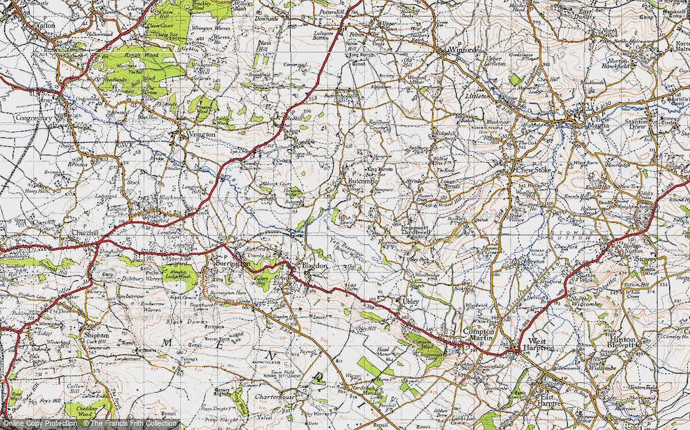 Old Map of Historic Map covering Blagdon Lake in 1946
