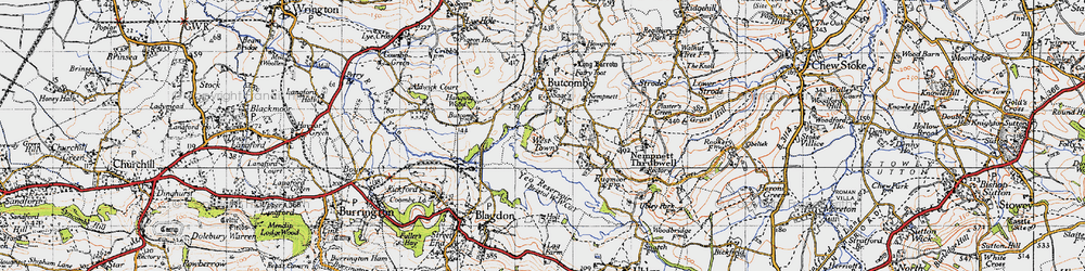 Old map of Blagdon Lake in 1946