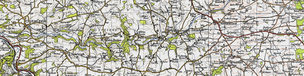 Old map of Affeton Moor in 1946