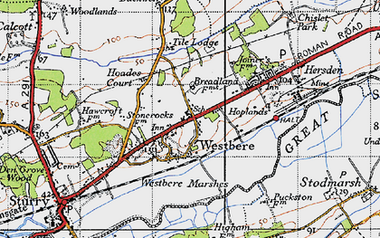 Old map of Westbere Marshes in 1947