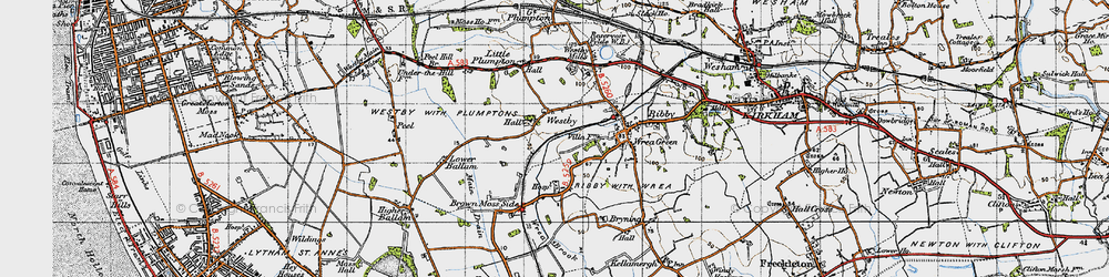 Old map of Westby in 1947