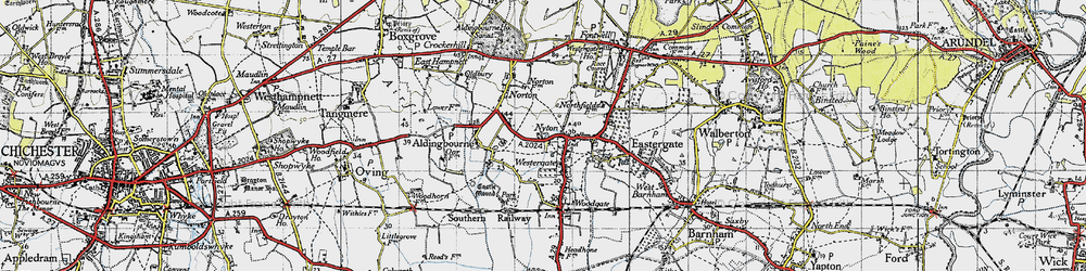 Old map of Westergate in 1945