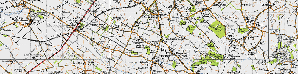 Old map of Westley Waterless in 1946