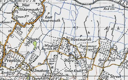 Old map of Wingham Barton Mr in 1947
