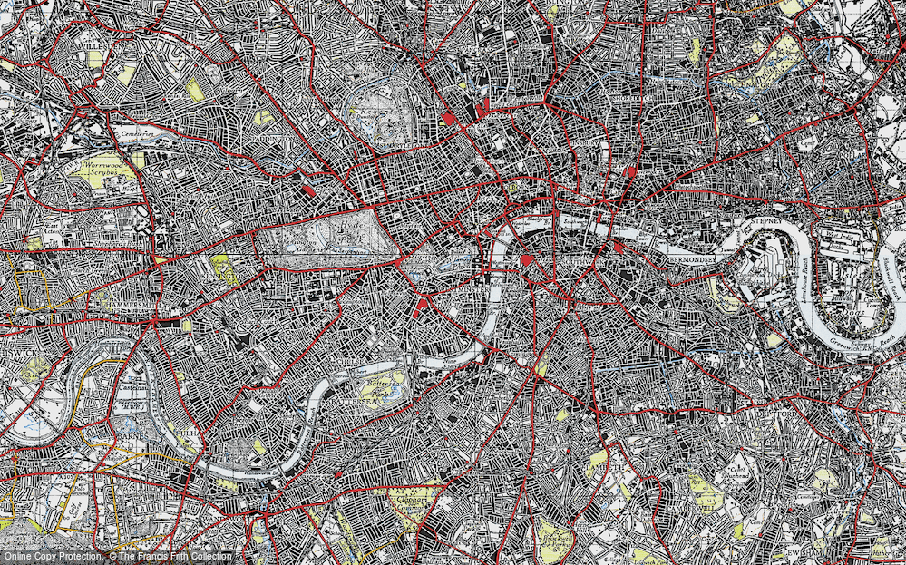 Old Map of Historic Map covering Buckingham Palace in 1945