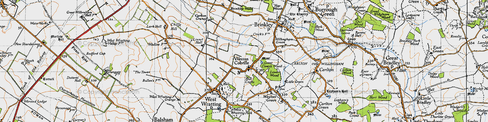 Old map of Weston Colville in 1946