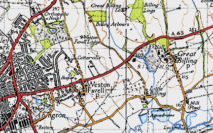 Old map of Weston Favell in 1946