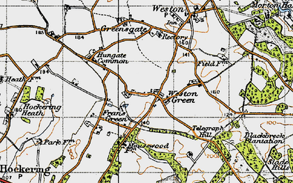 Old map of Weston Green in 1945