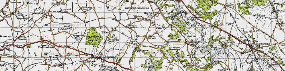 Old map of Weston Green in 1945