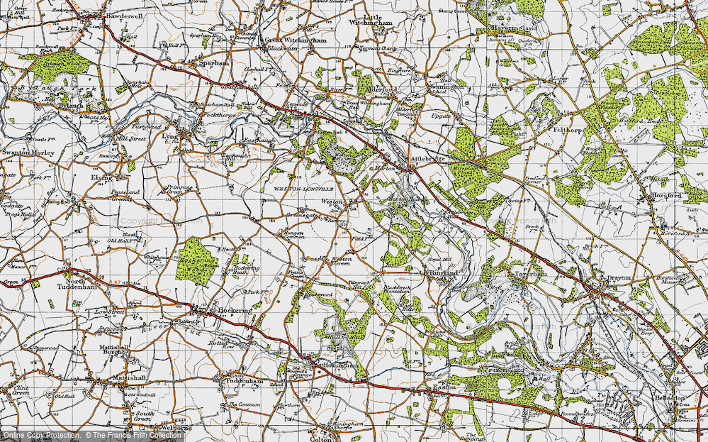 Old Map of Weston Longville, 1945 in 1945