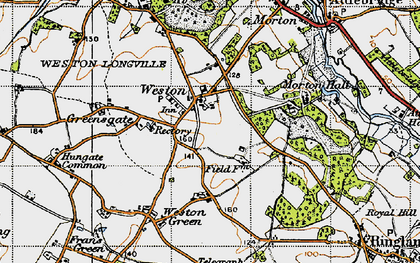 Old map of Weston Longville in 1945