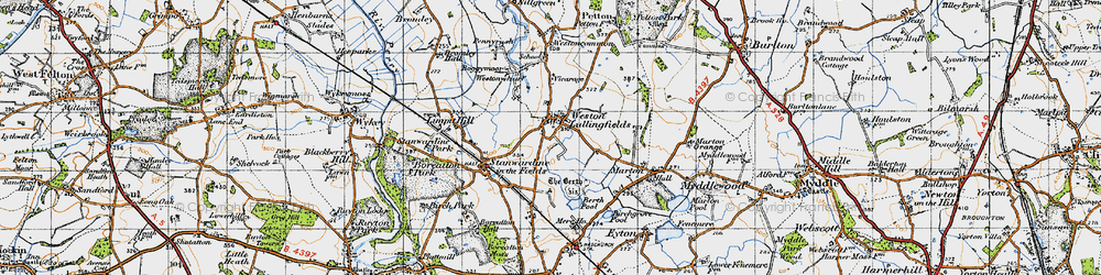 Old map of Weston Lullingfields in 1947