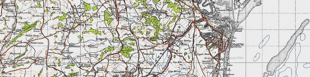 Old map of Westra in 1947