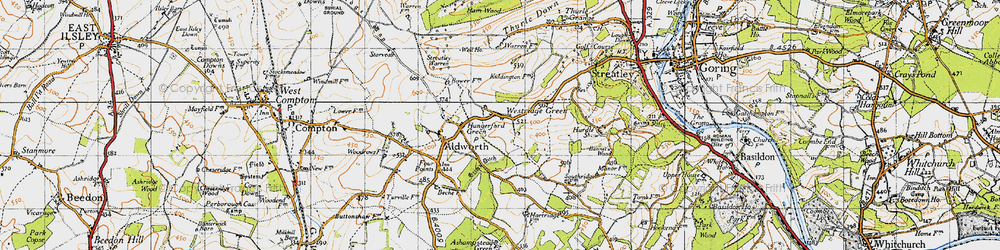 Old map of Westridge Green in 1947
