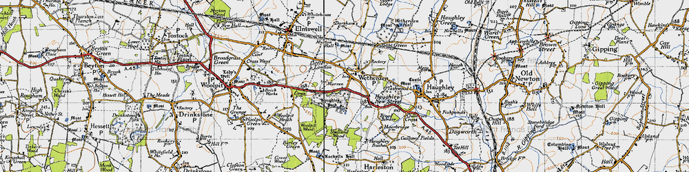 Old map of Wetherden in 1946