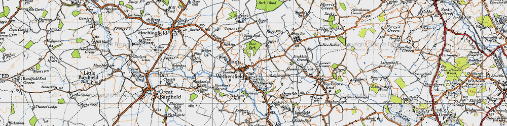 Old map of Wethersfield in 1945