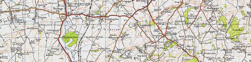 Old map of Wexcombe Down in 1940