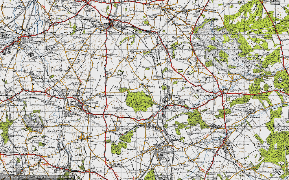 Old Map of Historic Map covering Whaley Common in 1947