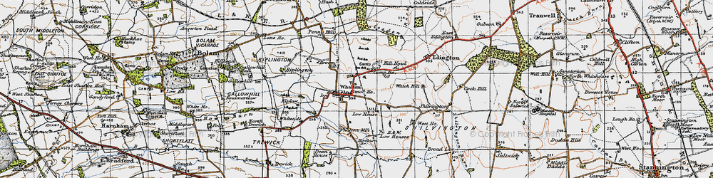 Old map of Whalton in 1947