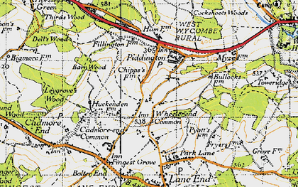 Old map of Wheeler End in 1947