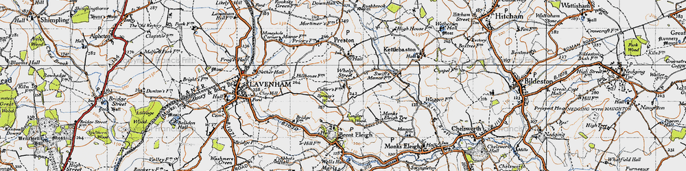 Old map of Monks Eleigh Tye in 1946