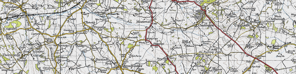 Old map of Whetley Cross in 1945