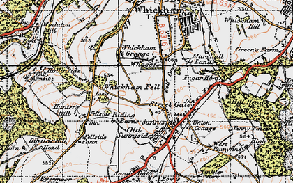 Old map of Whickham Fell in 1947
