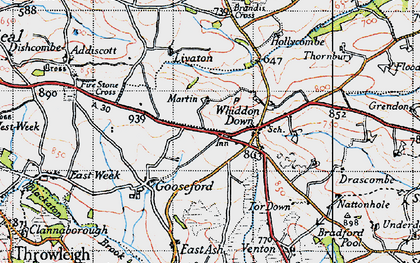 Old map of Whiddon Down in 1946
