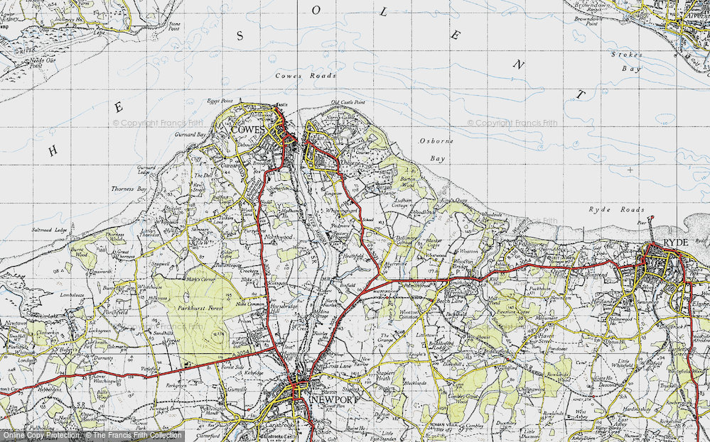 Old Map of Historic Map covering Osborne House in 1945