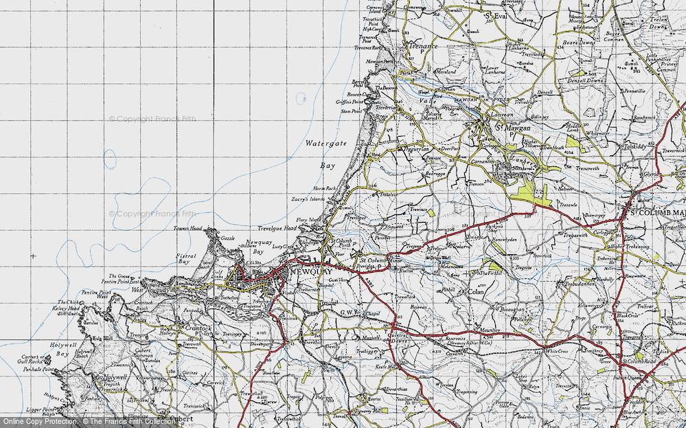 Old Map of Historic Map covering Trevelgue in 1946