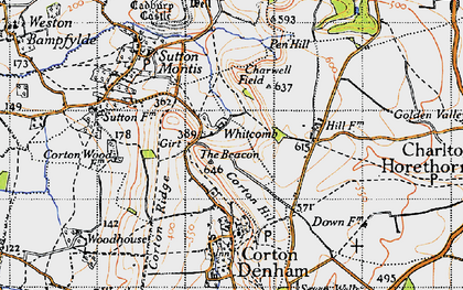 Old map of Whitcombe in 1945